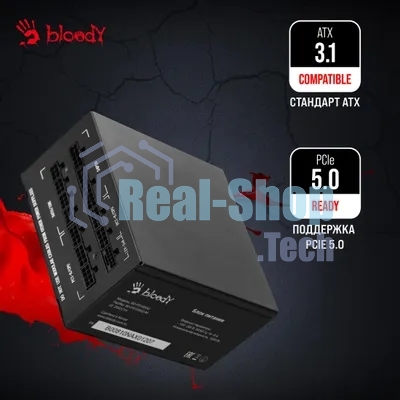 Блок питания Bloody BD-PS1000G, 1000Вт, 80 PLUS Gold, 140мм, модульный, черный