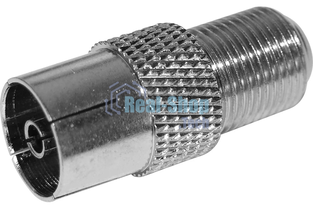 Переход гнездо F –гнездо TV. Коаксиальный переходник F на TV гнездо, никелированный сплав меди