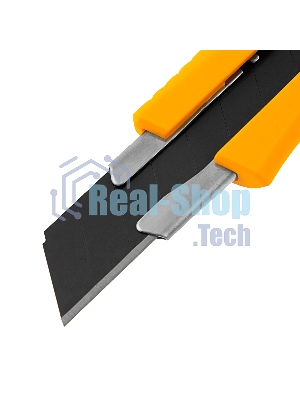 Нож Denzel 18 мм, сменное лезвие, SK4, метал. направляющая, нажимной фиксатор