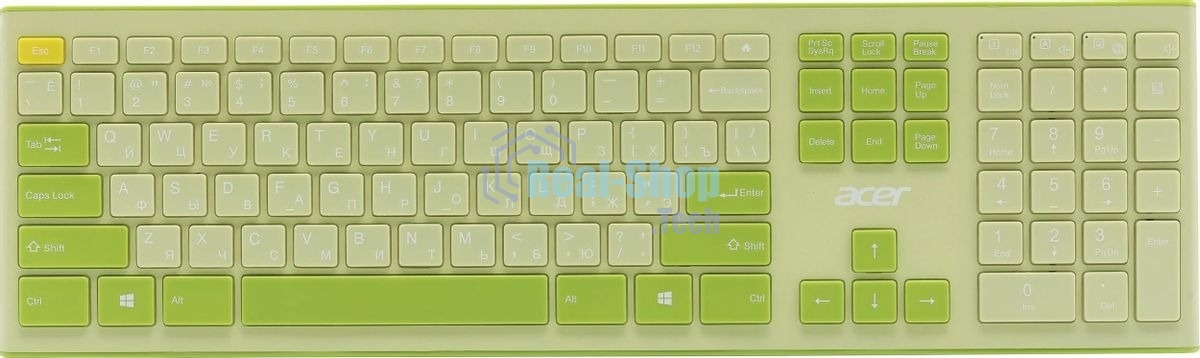 Комплект клавиатура + мышь Acer OCC205 беспроводной USB, 1200 dpi, зеленый/желтый