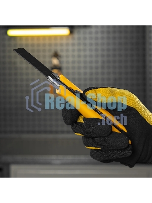 Нож Denzel 18 мм, сменное лезвие, SK4, метал. направляющая, нажимной фиксатор