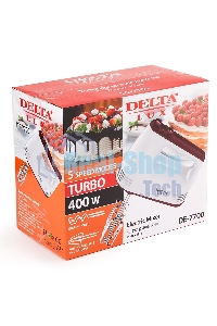 Миксер Delta LUX DE-7700 белый с бордовым : 400 Вт,4 насадки,5 скоростн.режимов,