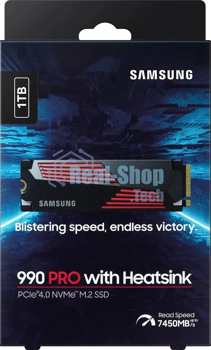 Накопитель SSD Samsung 990 PRO, 1000Gb, PCIe 4.0 x4, M.2 2280, NVMe, R/W 7450/6900, с радиатором