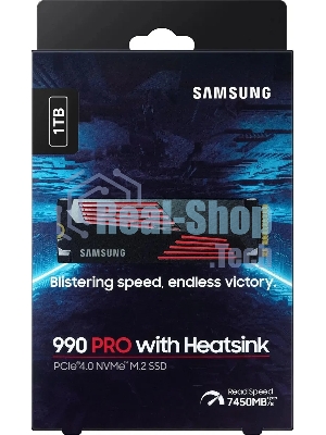 Накопитель SSD Samsung 990 PRO, 1000Gb, PCIe 4.0 x4, M.2 2280, NVMe, R/W 7450/6900, с радиатором