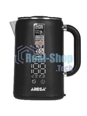 Электрочайник Aresa AR-3482 черный, 1.6 л, 1700 Вт, скрытый нагревательный элемент, поддержание температуры