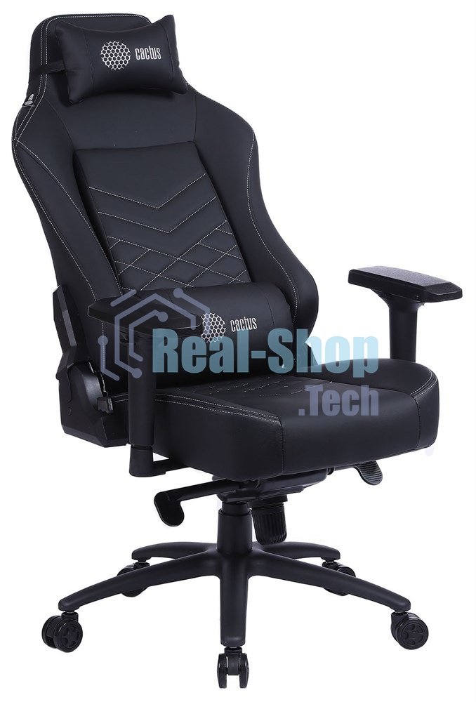 Кресло игровое Cactus CS-CHR-0112BL черный, сиденье черный, эко.кожа, с подголов. крестовина металл, пластик черный