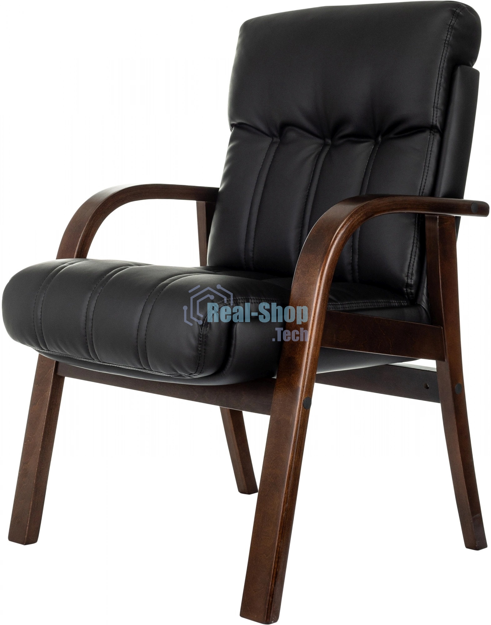 Кресло офисное Бюрократ T-9932W-CF-Eco черный, эко.кожа, на ножках, дерево