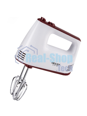 Миксер Delta LUX DE-7700 белый с бордовым : 400 Вт,4 насадки,5 скоростн.режимов,