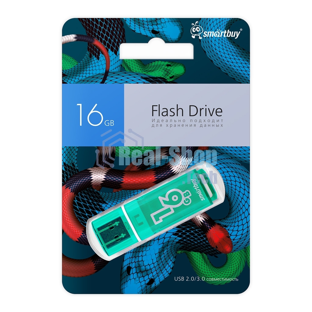 Флешка USB R/W 2.0 Smartbuy 16 Gb,Glossy series зеленый Snake Edition (SB16 GbGSGSN)