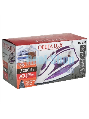 Утюг Delta LUX DL-352 белый с фиолетовым, 2200 Вт, 30 г/мин, 140 г/мин, 300 мл
