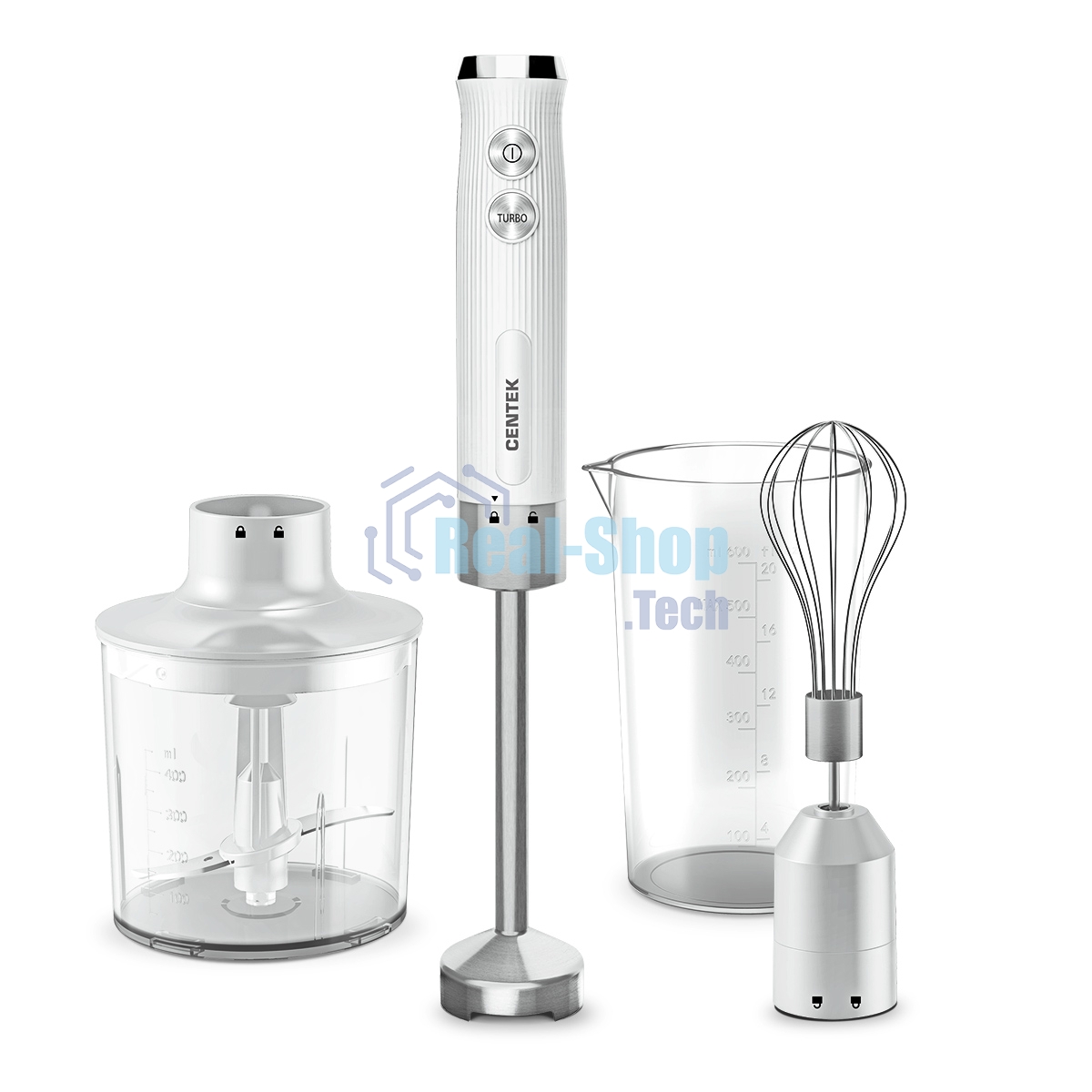 Блендер Centek CT-1349 (белый) 1000Вт, 3в1, блендер/венчик/чоппер 400мл +мерн стакан 600мл