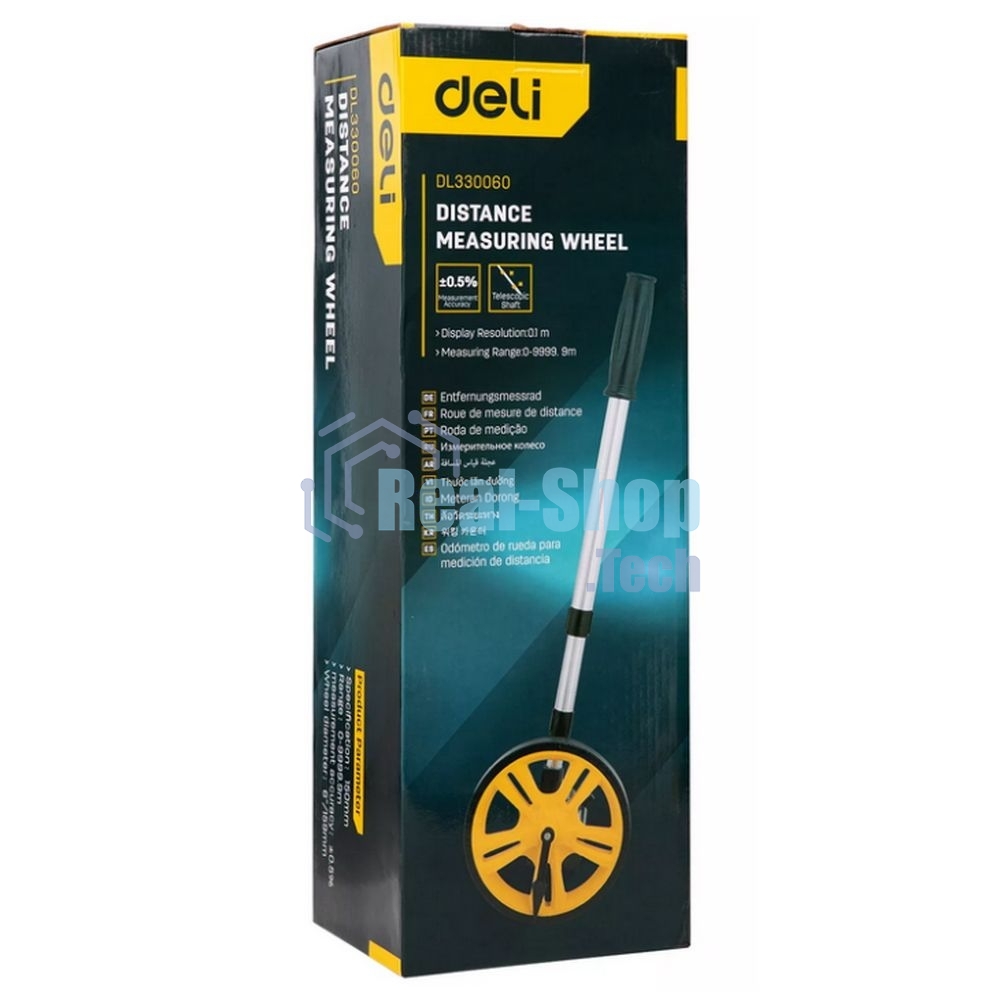 Измерительное колесо с механическим счетчиком Deli DL330060 150мм Точность:± 0,5%, значение деления:0,1 мм, Двухступенчатая алюминиевая масштабируемая рукоятка