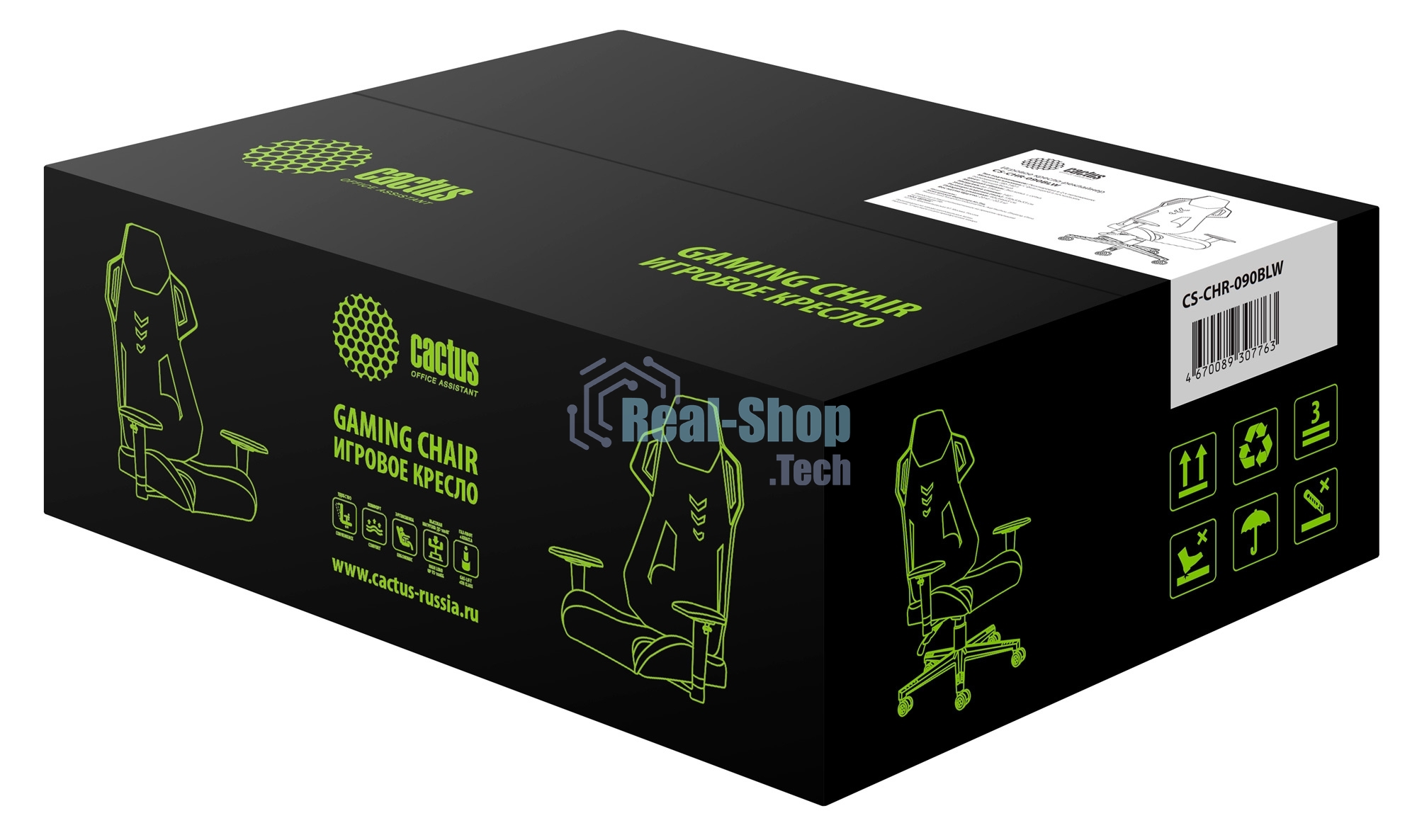 Кресло игровое Cactus CS-CHR-090BLW черный/белый, сиденье черный/белый, эко.кожа, крестовина пластик, пластик черный/белый