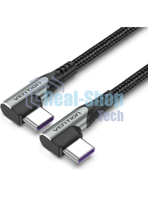 Кабель Vention USB 2.0 CM/CM угловой - 1м. Серый 5А PD100W