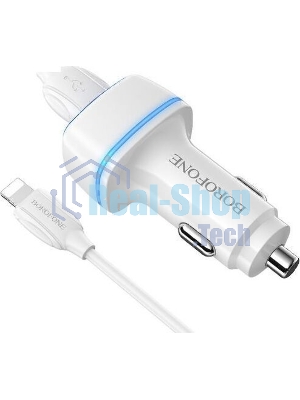 Автомобильное зарядное устройство Borofone Max BZ14, 2xUSB, 2.4А, 12 Вт, кабель Lightning 8-pin, белый (6931474735935)