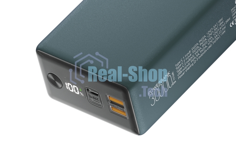 Портативный аккумулятор OLMIO QX-30, 30000mAh, 22.5W, QuickCharge3.0/PowerDelivery, LCD, темно-зеленый