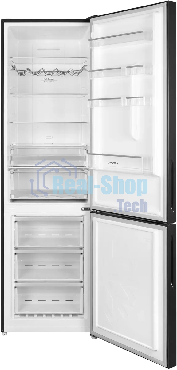 Холодильник Maunfeld MFF200NFBE черный, двухкамерный 271/106л морозилка снизу, Total NoFrost