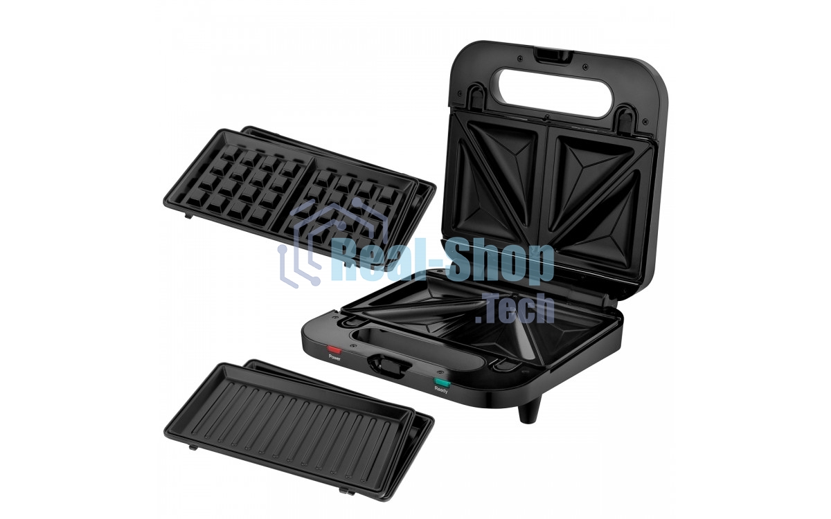 Сэндвичница BRAYER BR2202 3 в 1: сэндв, вафли, гриль, 750 Вт, съем.пласт 22,3x13,1 см, антиприг.пок