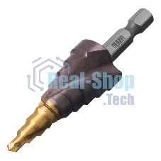 Сверло ступенчатое Denzel 4-6-8-10-12-14-16-18-20 мм, Р6М5, 6-гр. хвостовик 723603