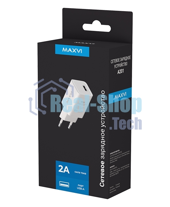 Сетевое зарядное устройство Maxvi A201 1хUSB 2A, белый