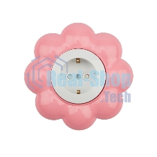 Розетка одноместная Kranz HAPPY Цветок скрытой установки, с заземлением и защитными шторками, белая/розовая