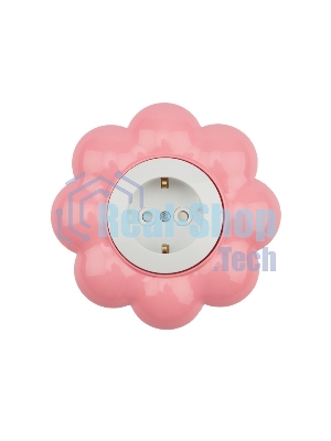 Розетка одноместная Kranz HAPPY Цветок скрытой установки, с заземлением и защитными шторками, белая/розовая
