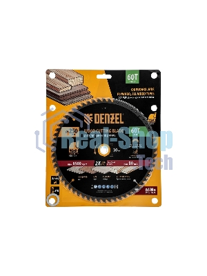 Пильный диск по дереву Denzel ф250 х 30 мм, 60 зубьев