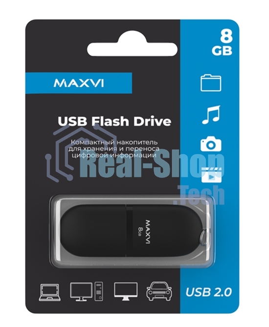 Флешка USB Maxvi SF black (FD8GbUSB20C10SF), 8Gb, USB 2.0, R/W 15/5, черный