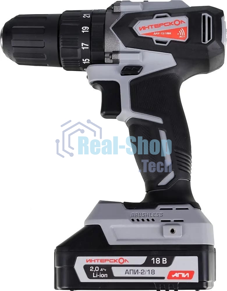 Дрель-шуруповерт аккумуляторная ИНТЕРСКОЛ ДАУ-13/18ВК, Аккумуляторный, 18В, 2 АКБ, Ударный, Кейс