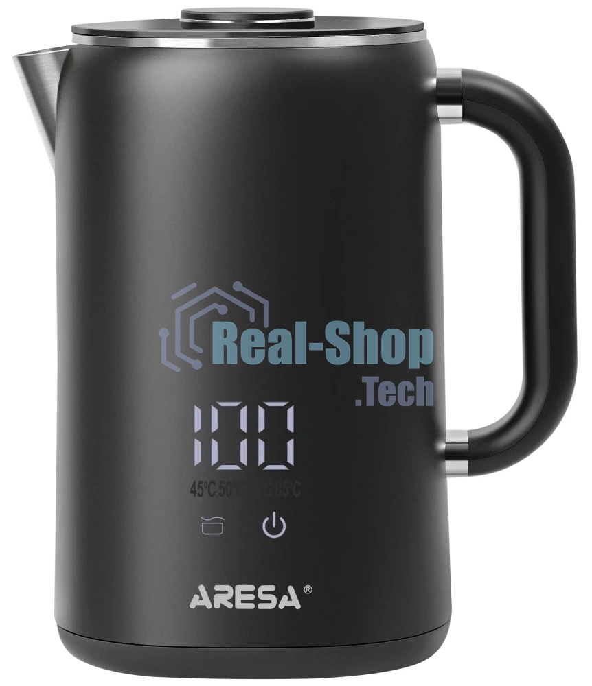 Электрочайник Aresa AR-3482 черный, 1.6 л, 1700 Вт, скрытый нагревательный элемент, поддержание температуры