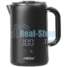 Электрочайник Aresa AR-3482 черный, 1.6 л, 1700 Вт, скрытый нагревательный элемент, поддержание температуры