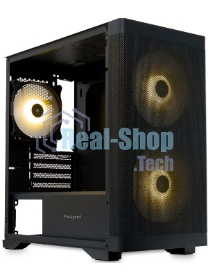 Компьютерный корпус без блока питания HSPD M320, Mesh Mini-tower, черный, slide TG, 0.45 SPCC, 2x140мм ARGb+1x120мм ARGb mATX, mITX 160/340/184мм 2x2.5