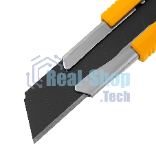 Нож Denzel 18 мм, сменное лезвие, SK4, метал. направляющая, клипса, нажимной фиксатор