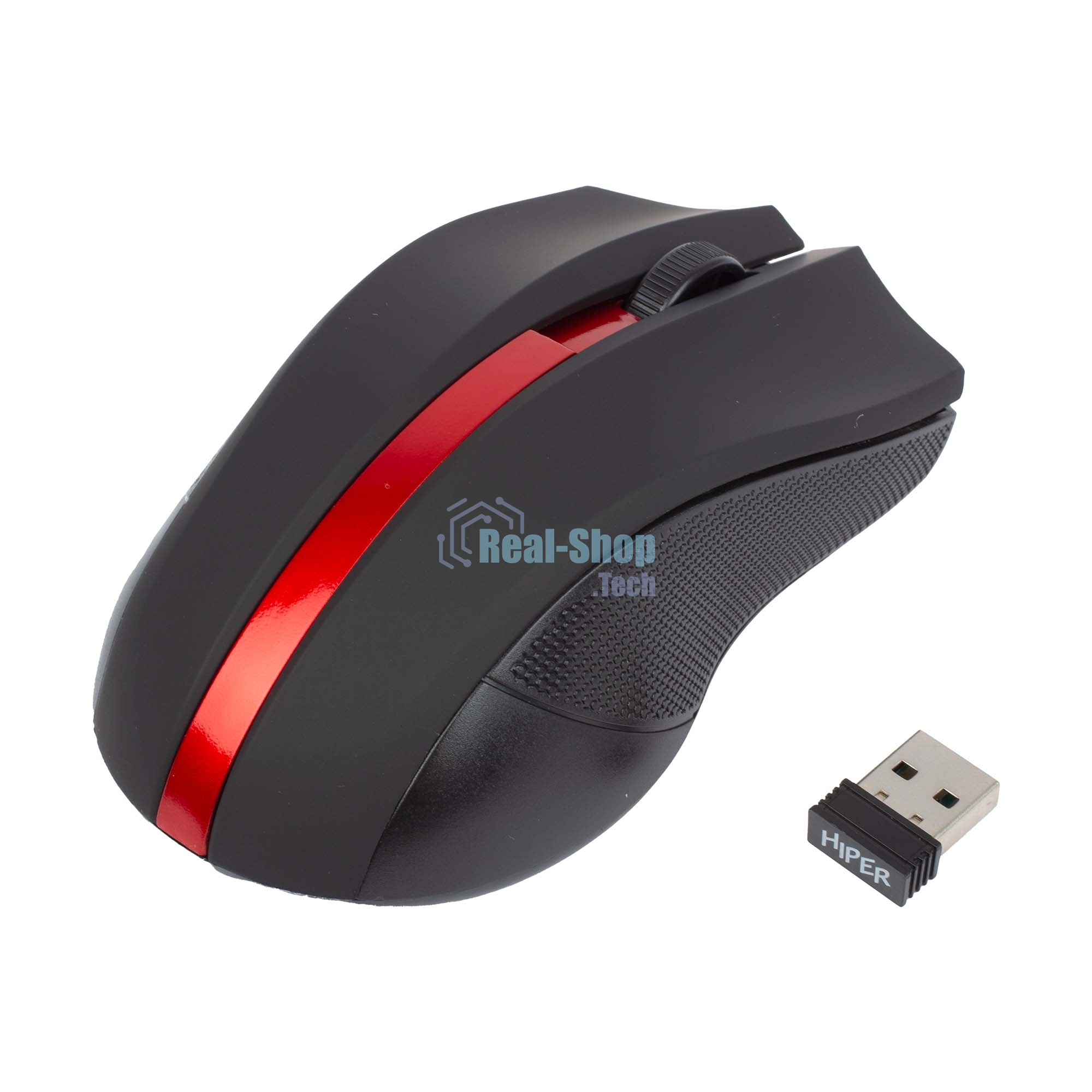 Мышь беспроводная HIPER HOMW-073 черный/красный, 1000 dpi, радиоканал, USB, кнопки - 3