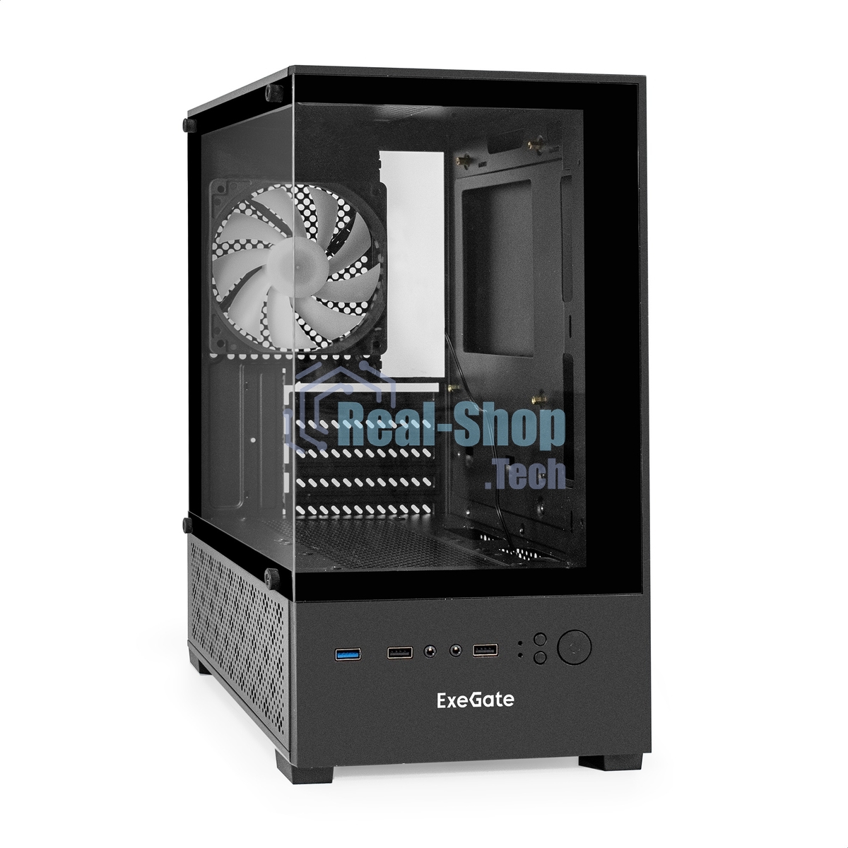 Компьютерный корпус Minitower ExeGate i3 SEA LE-NPX500 (mATX, БП 500NPX, 1хUSB+1хUSB 3.0, HD аудио, черный, передняя и боковая панели - закаленное стекло)