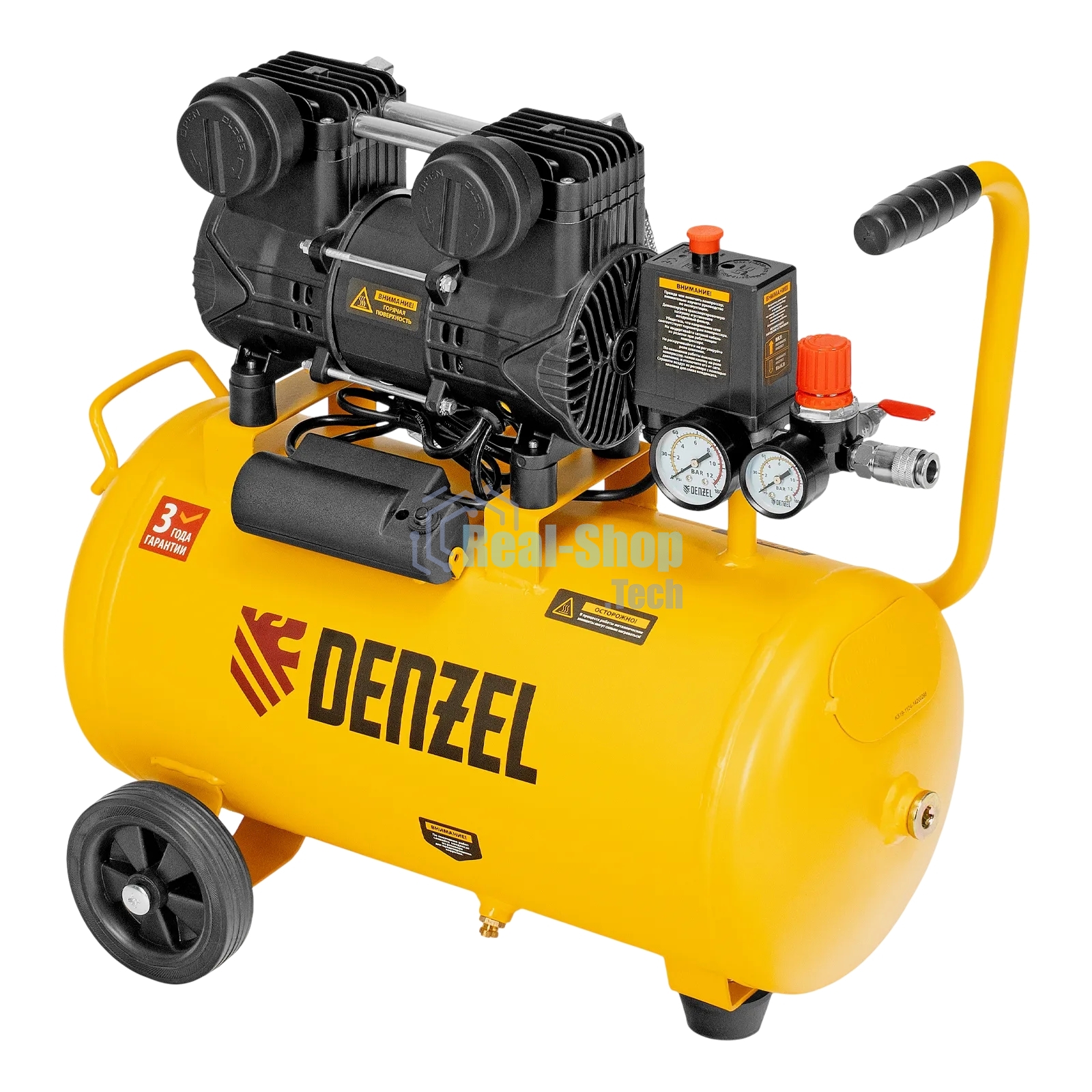 Компрессор безмасл. малошумный Denzel DLP-950/24, 950 Вт, 24 л, 2850 об/мин, 170 л/мин