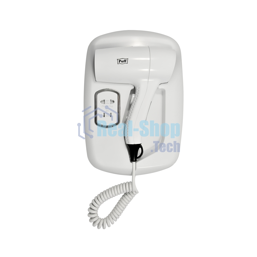 Фен для волос настенный Puff 1203B, белый, 1,2 кВт