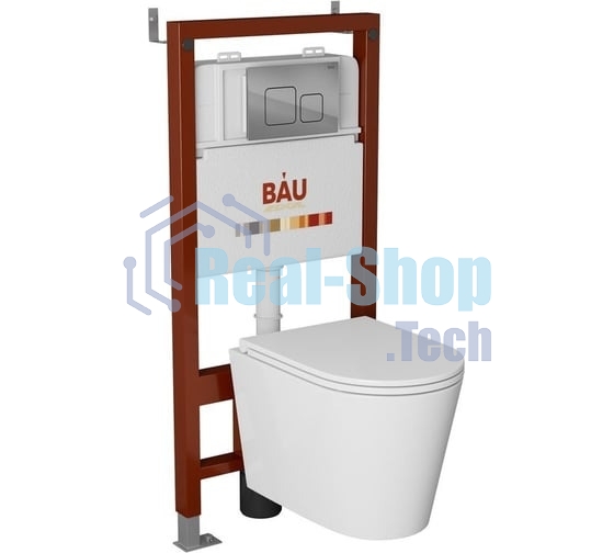 Комплект BAU 6 в 1: инсталляция BAU PRO, унитаз подвесной торнадо Bau Nimb Hurricane-3, сиденье дюропласт микролифт, кнопка смыва BAU Soul, хром
