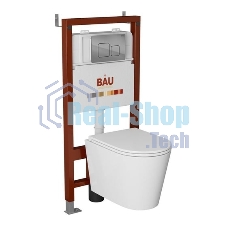 Комплект BAU 6 в 1: инсталляция BAU PRO, унитаз подвесной торнадо Bau Nimb Hurricane-3, сиденье дюропласт микролифт, кнопка смыва BAU Soul, хром