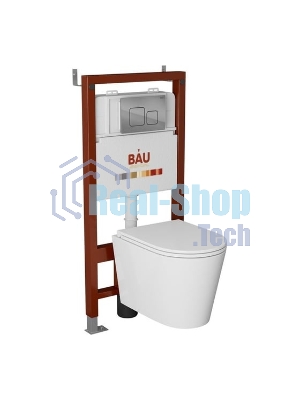 Комплект BAU 6 в 1: инсталляция BAU PRO, унитаз подвесной торнадо Bau Nimb Hurricane-3, сиденье дюропласт микролифт, кнопка смыва BAU Soul, хром