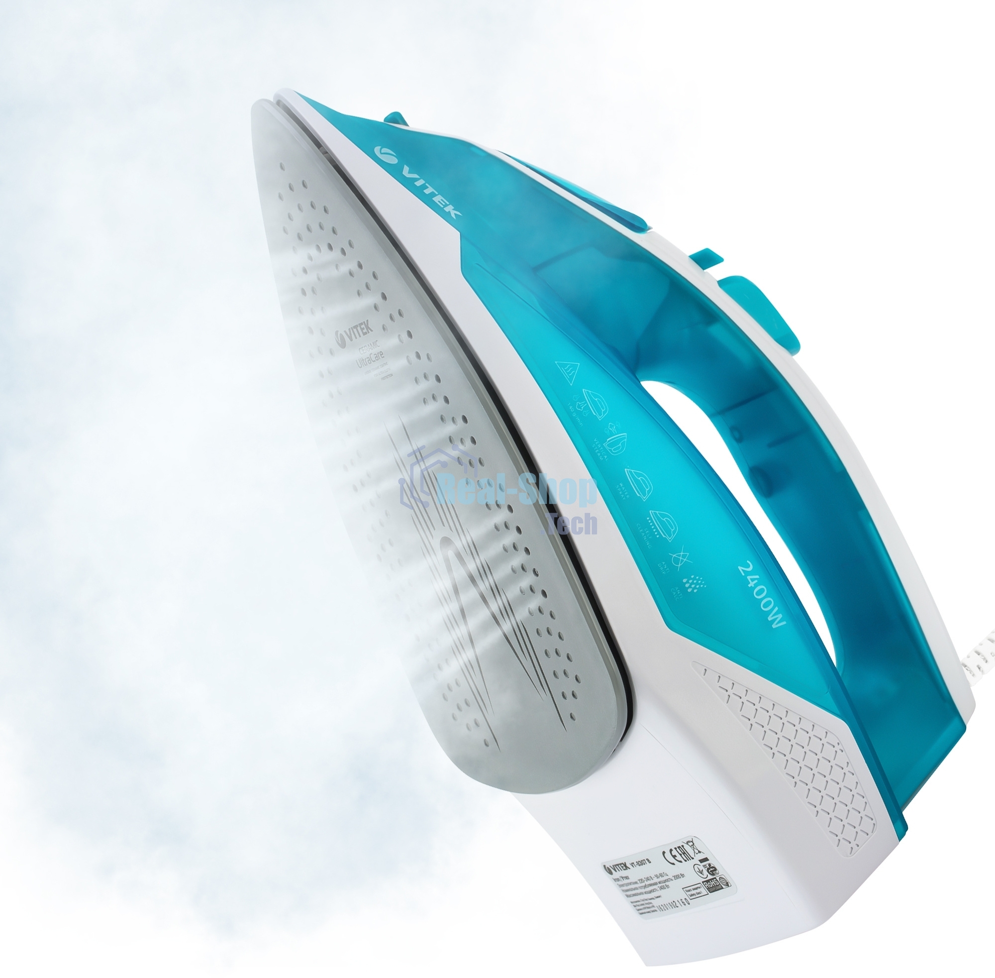 Утюг Vitek VT-8307 B синий/белый, 2400 Вт, 35 г/мин, 140 г/мин, 260 мл