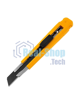 Нож Denzel 18 мм, сменное лезвие, SK4, метал. направляющая, клипса, нажимной фиксатор