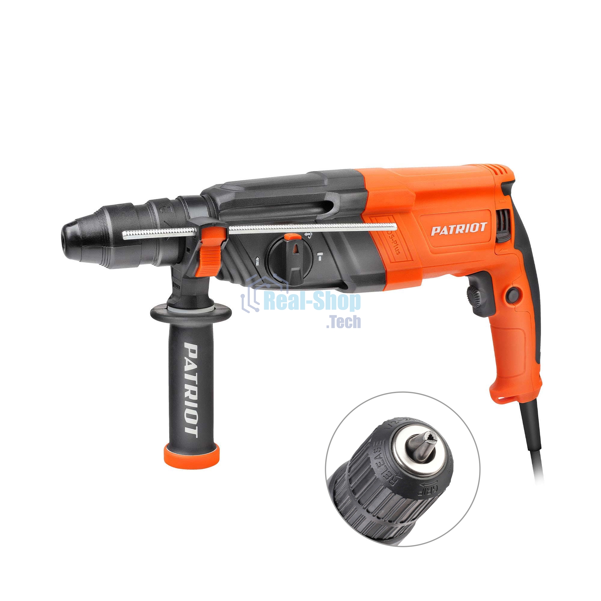 Перфоратор Patriot RH 243Q, SDS+, мощность 770 Вт, 2.6 Дж, 3 режима работы, быстросменный патрон QCC, макс.диаметр 24мм, глубиномер, кейс