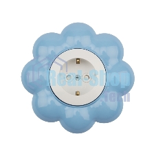 Розетка одноместная Kranz HAPPY Цветок скрытой установки, с заземлением и защитными шторками, белая/голубая