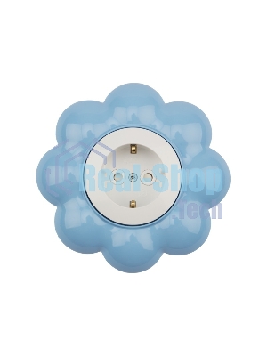 Розетка одноместная Kranz HAPPY Цветок скрытой установки, с заземлением и защитными шторками, белая/голубая