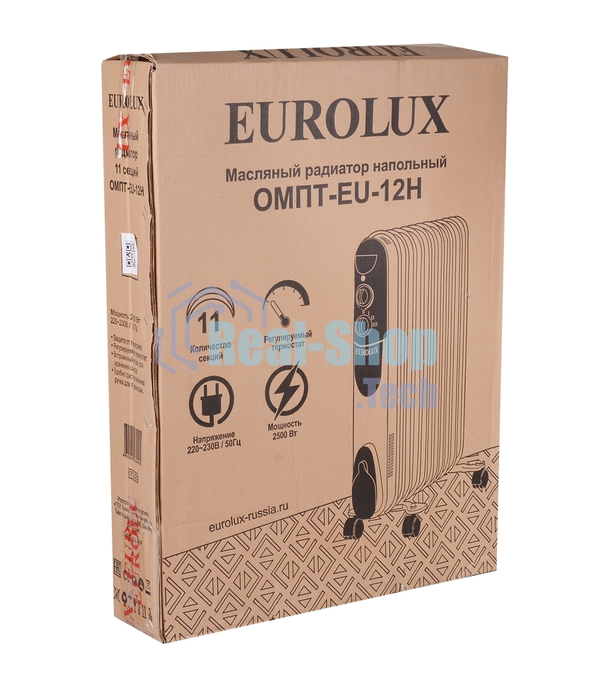 Обогреватель масляный EUROLUX ОМПТ-EU-12Н (12 секций) белый, 2500 Вт, 30 м2, термостат 67/3/20