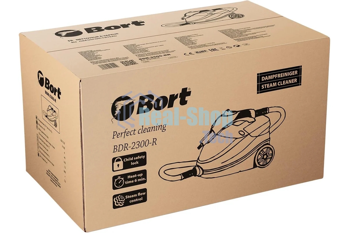 Пароочиститель Bort BDR-2300-R белый, напольный, 2100 Вт, 45 г/мин, 1500 мл