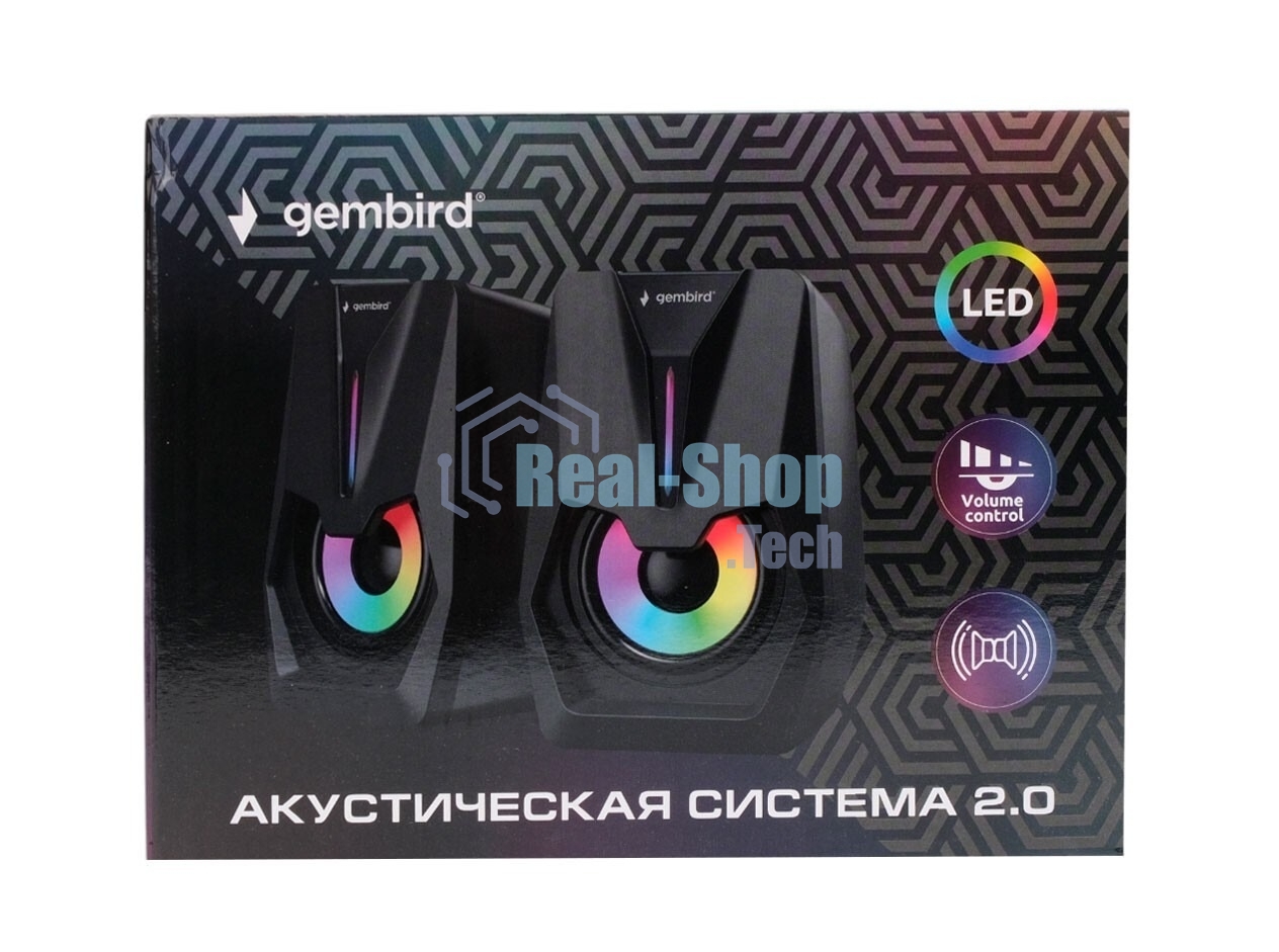 Акустическая система 2.0 Gembird SPK-303, 6Вт, пластик, рег.громкости, LED подсветка, черный