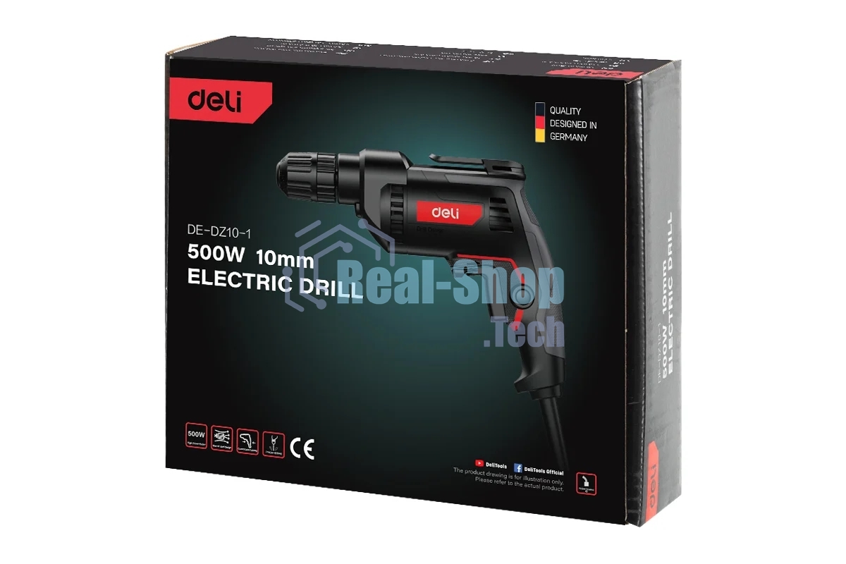 Дрель Deli DE-DZ10-1E, 500 Вт, сетевая, безударная