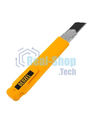 Нож Denzel 18 мм, сменное лезвие, SK4, метал. направляющая, клипса, нажимной фиксатор